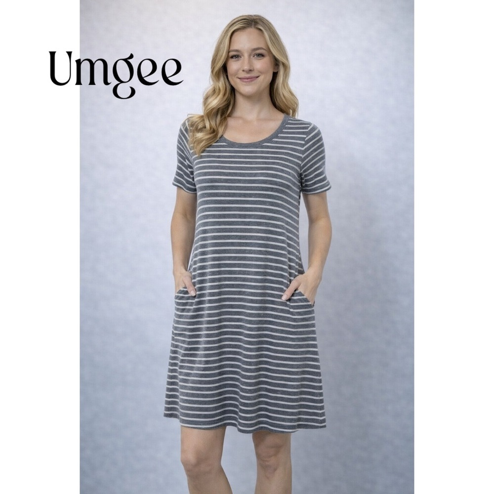 Umgee loose fit slip on Gray white striped dress